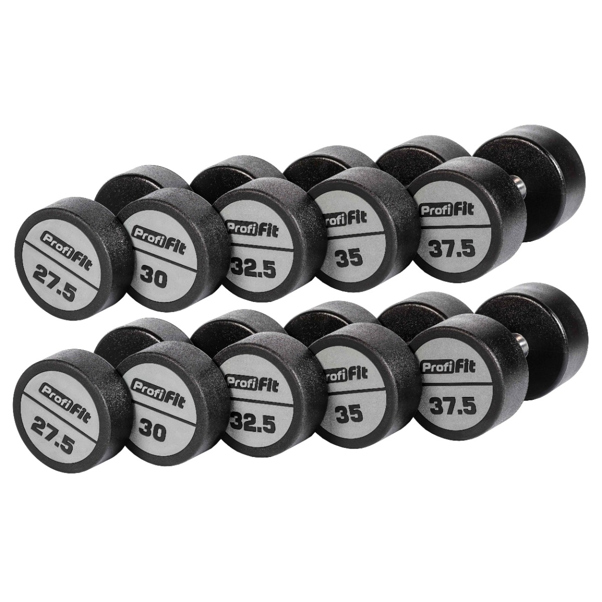 Гантельный ряд полиуретановый (шаг 2,5 кг, 5 пар) PROFI-FIT 27,5-37,5 кг