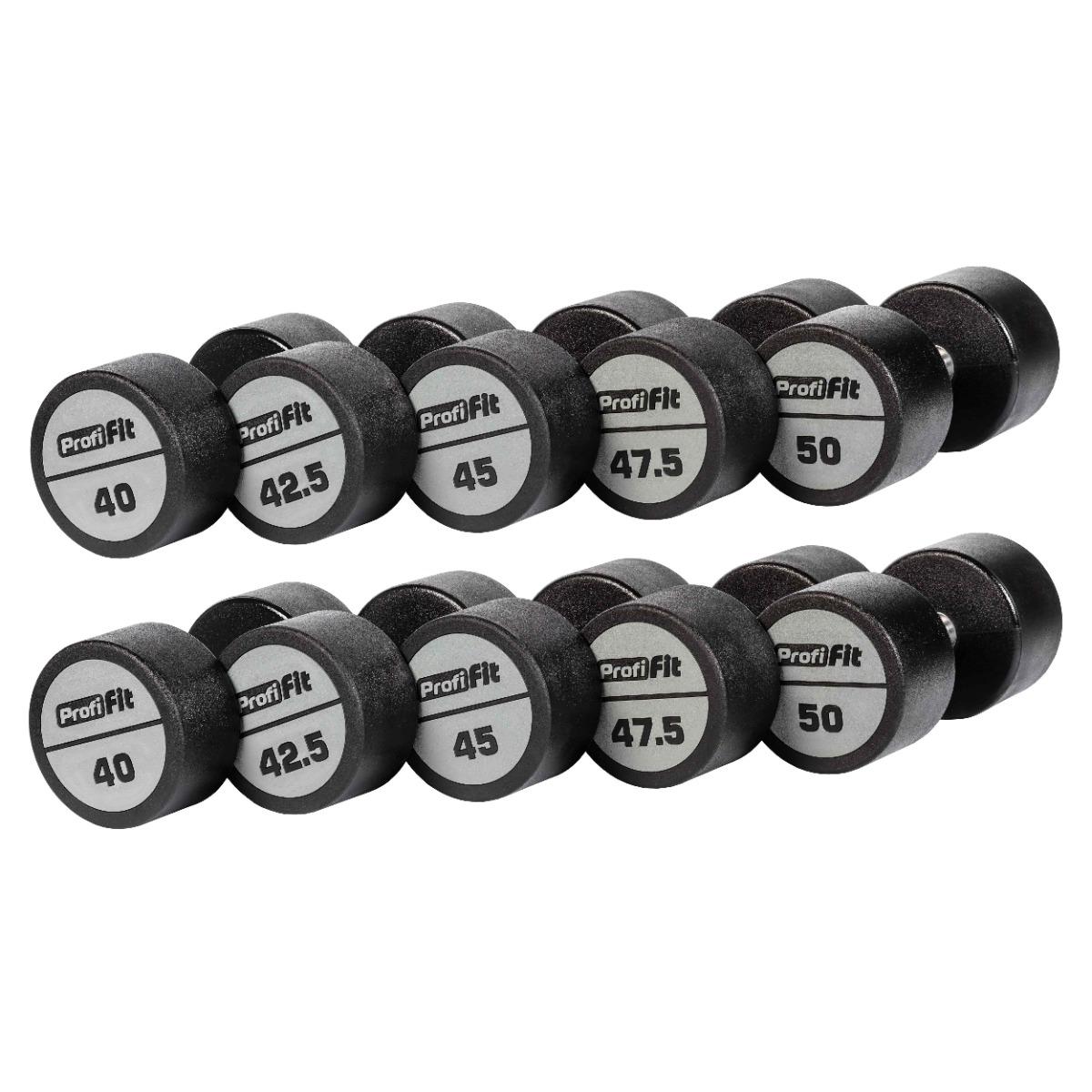 Гантельный ряд полиуретановый (шаг 2,5 кг, 5 пар) PROFI-FIT 40-50 кг