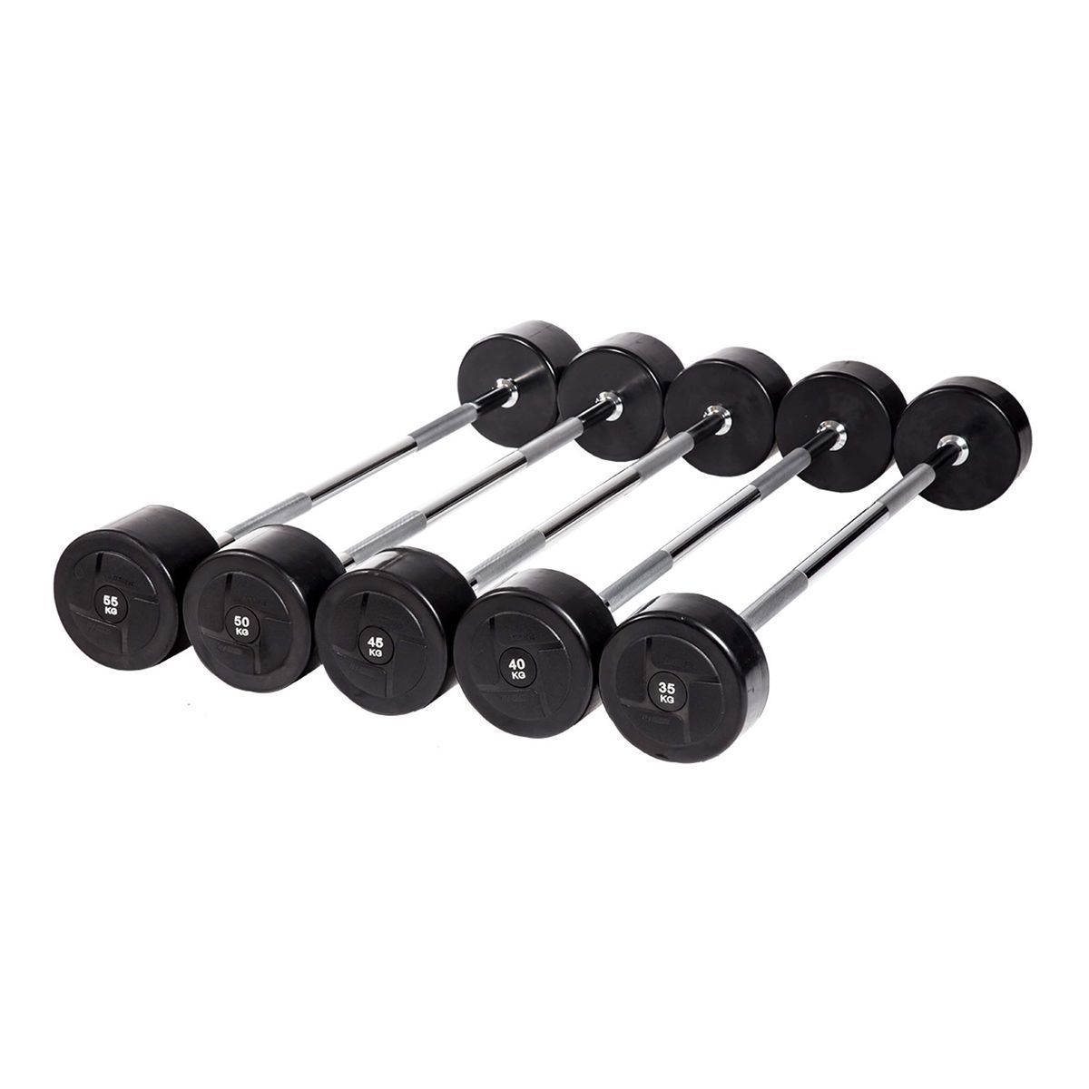 Набор прямых обрезиненных штанг (шаг 5 кг, 5 шт) PROFI-FIT 35-55 кг