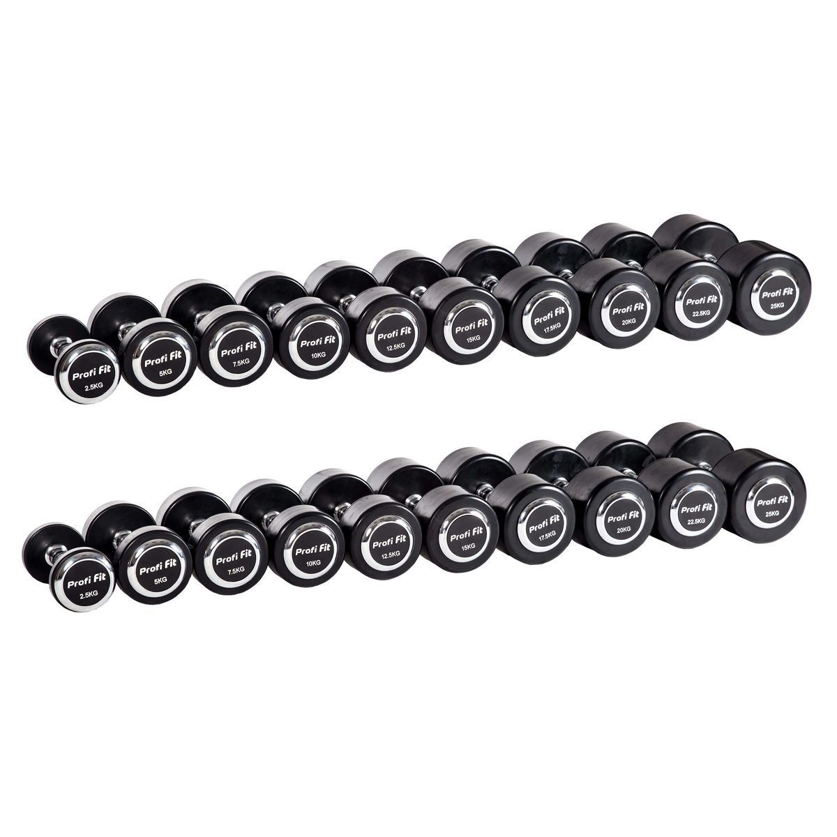 Гантельный ряд профессиональный (шаг 2,5 кг, 10 пар) PROFI-FIT 2,5-25 кг